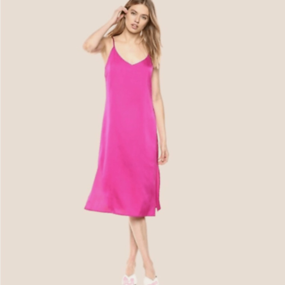 Influencer The Drop Ana Silky V-Neck Midi Slip Dress in Hot Pink Size Medium NWT - Picture 3 of 16